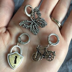 3 FOSSIL charms. Bicycle, lock, and butterfly✨